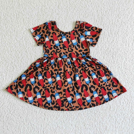 GSD0063 Girls National Day Leopard Print Popsicle Rocket Short Sleeve Skirt