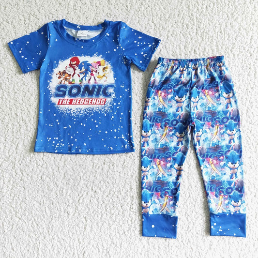 BSPO0015 Boys cartoon blue short-sleeved trousers suit