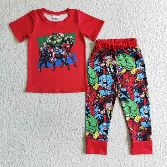 BSPO0021 Boy Cartoon Red Short Sleeve Trousers Suit