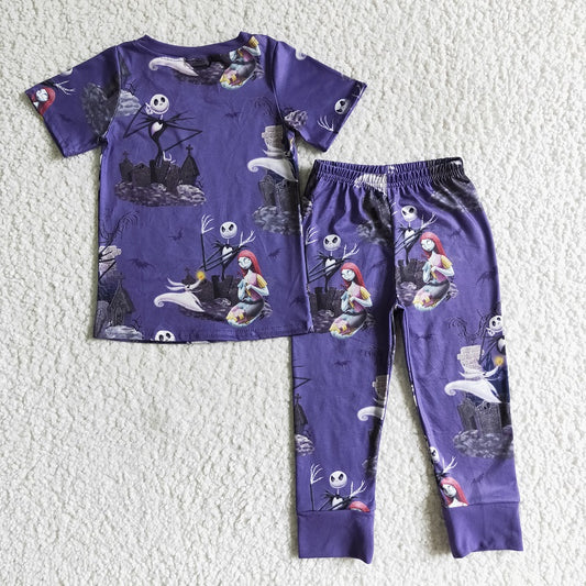 BSPO0026 Boy Zombie Bride Purple Short Sleeve Pants Set