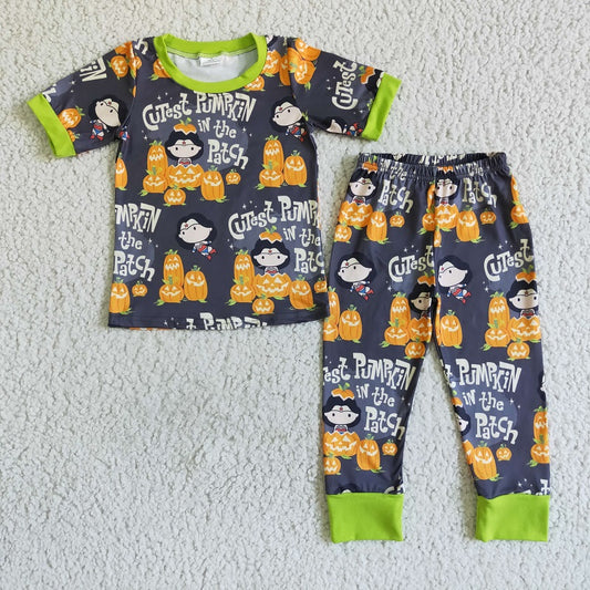 BSPO0027 Boys Pumpkin Short Sleeve Pants Set