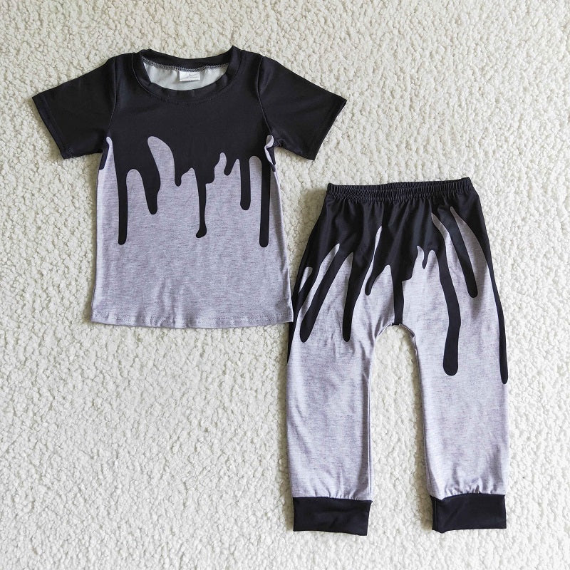 BSPO0029 Boys Black Grey Short Sleeve Trousers Suit