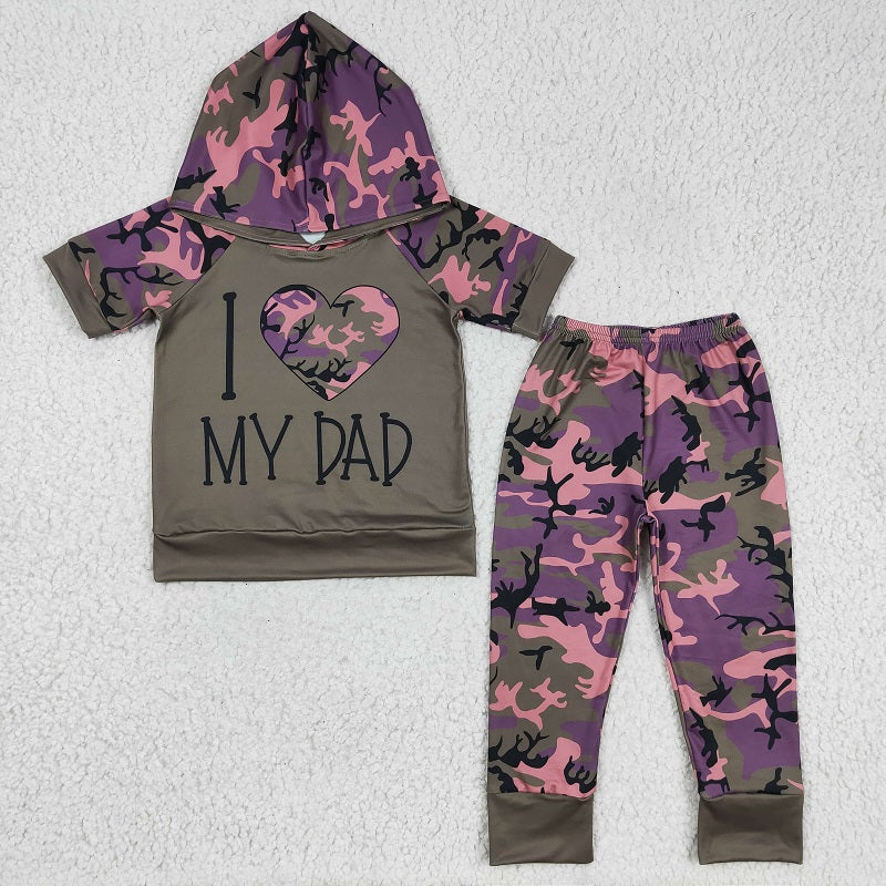 BSPO0037 Boys MY DAD Green Camo Hooded Short Sleeve Pants Set