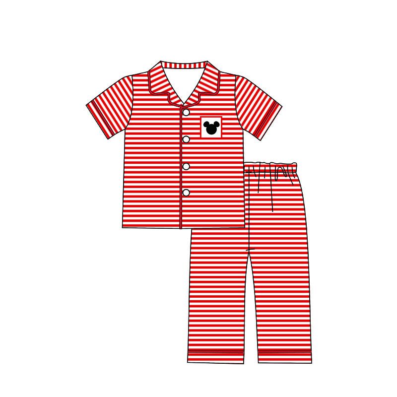 BSPO0040 Boy Cartoon Red Striped Button Short Sleeve Trousers Suit