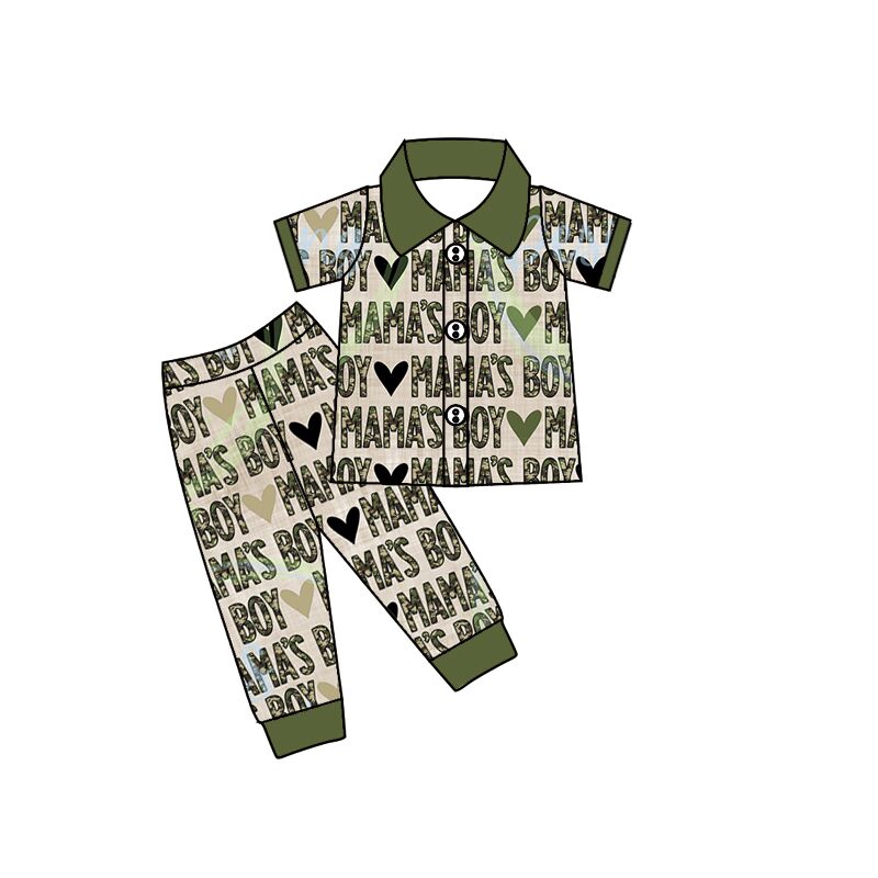 BSPO0044 Boys MAMAS BOY Green Short Sleeve Pants Set