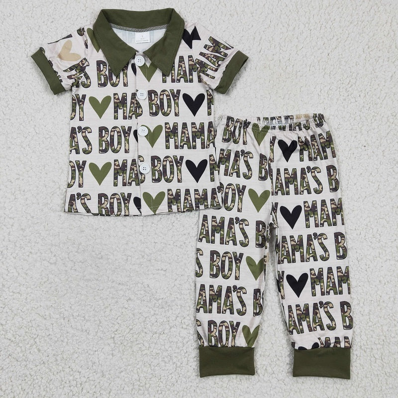 BSPO0044 Boys MAMAS BOY Green Short Sleeve Pants Set