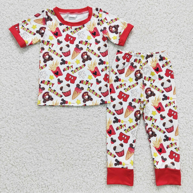 BSPO0047 Boys happy birthday cake short-sleeved trouser suit