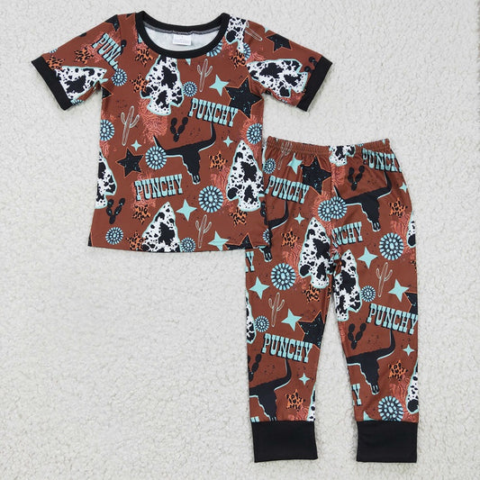BSPO0051 Boys PUNCHY Tau Cactus Short Sleeve Pants Set