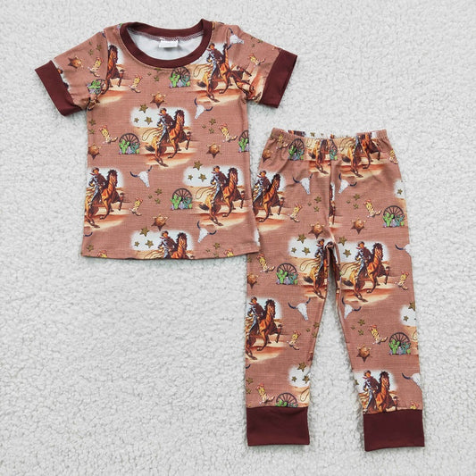 BSPO0061 Boys Riding Cactus Brown Short Sleeve Pants Set D 7.12