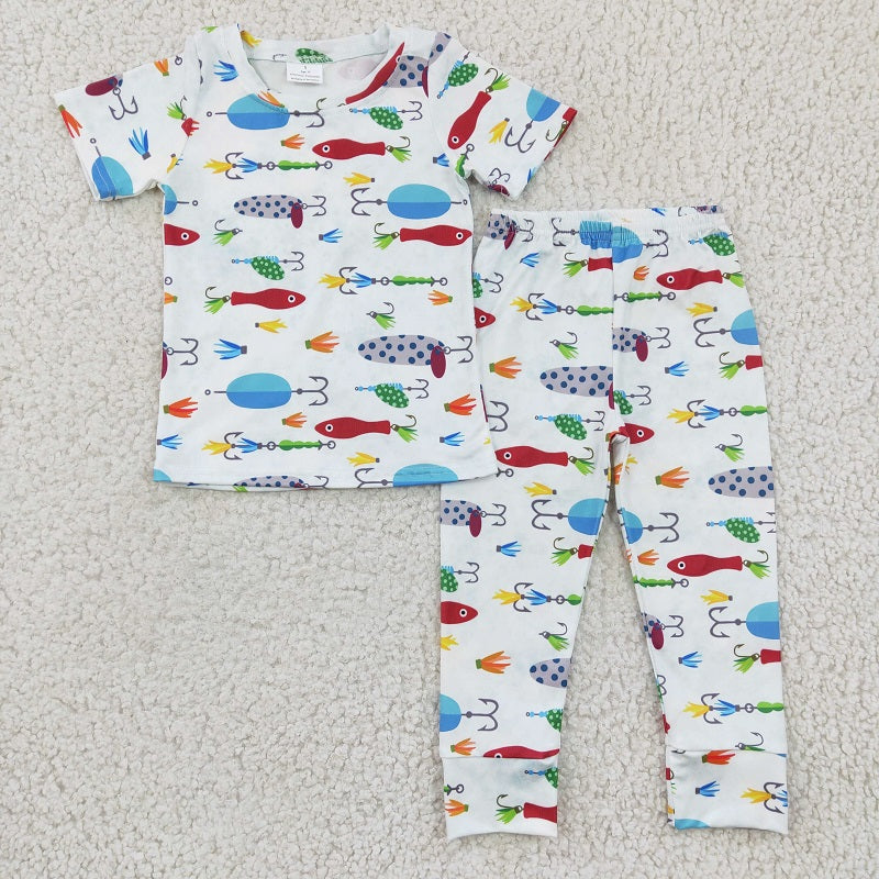 BSPO0062 Baby Boys Fishing White Short Sleeve Trousers Set