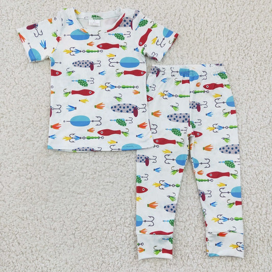 BSPO0062 Baby Boys Fishing White Short Sleeve Trousers Set
