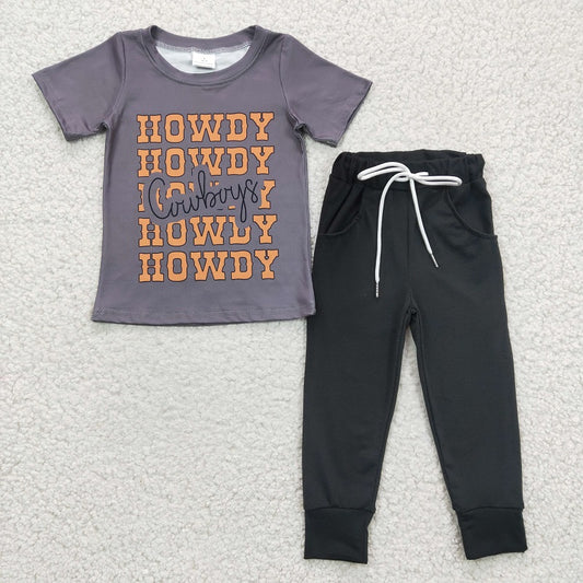 BSPO0063 Baby Boys HOWDY Gray Short Sleeve Black Trouser Suit