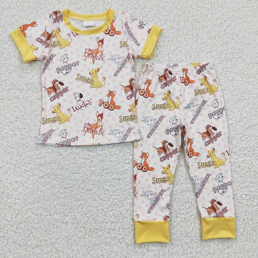 BSPO0078 Boys Animal Simba Bambi Short Sleeve Pants Set