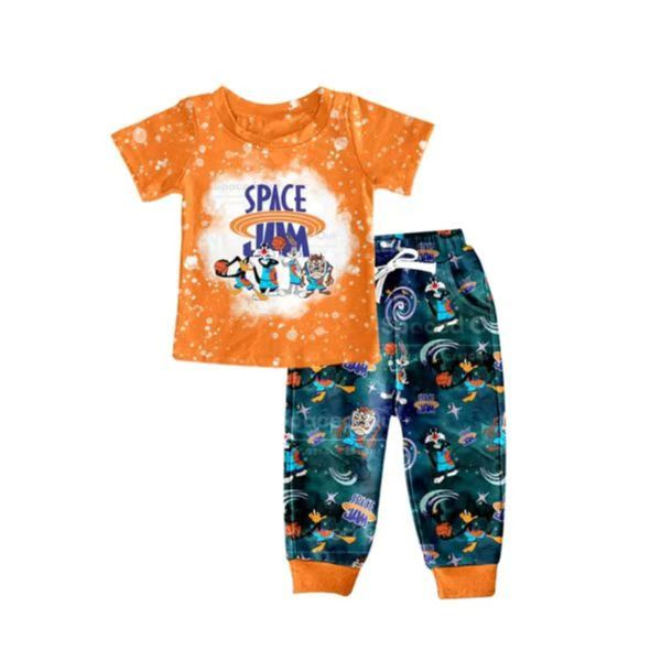 BSPO0091 Boys Rabbit Orange Short Sleeve Trousers Set