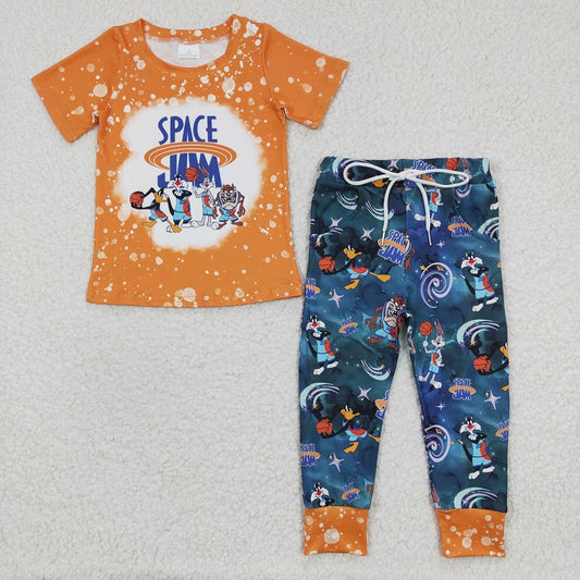 BSPO0091 Boys Rabbit Orange Short Sleeve Trousers Set