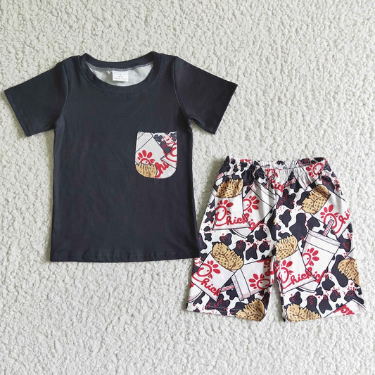 BSSO0079 black top floral shorts baby boys set