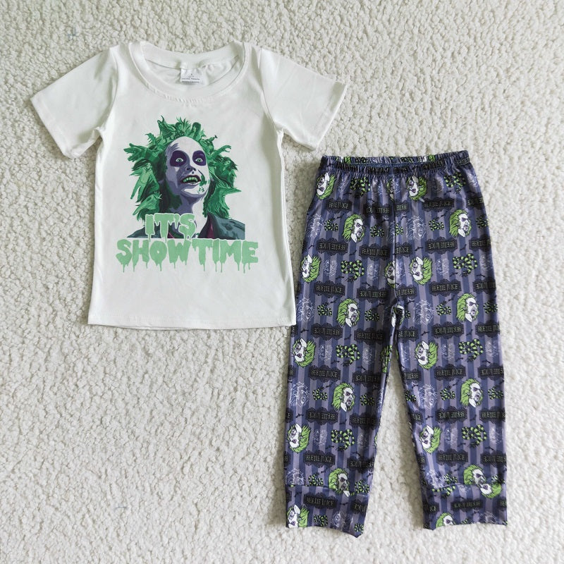 BSSO0084 Boys Clown White Short Sleeve Pants Set