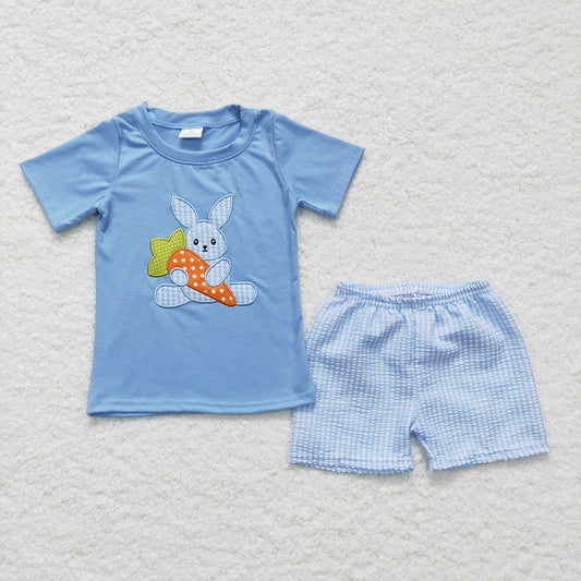 BSSO0087 Boys Rabbit Radish Blue Short Sleeve Shorts Suit D 5.6