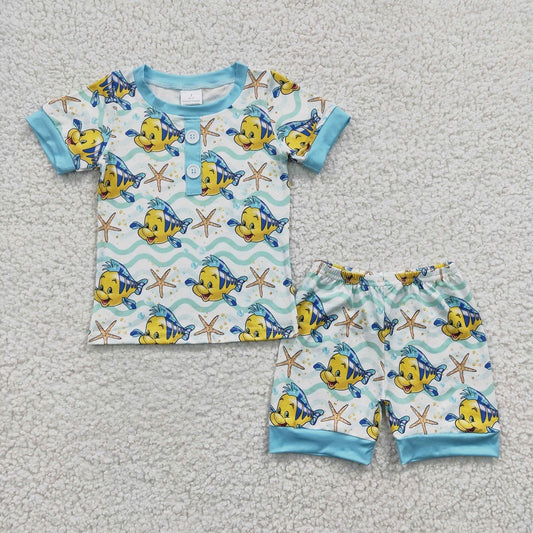 BSSO0114  Boys Clownfish Starfish Blue Short Sleeve Shorts Set