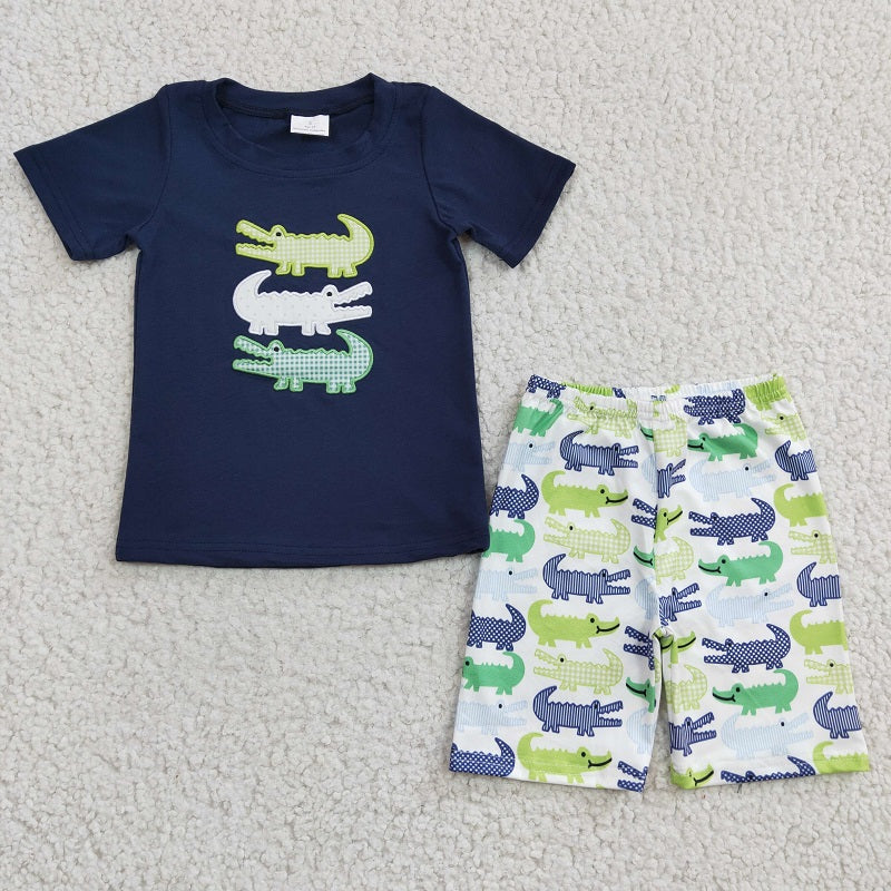 BSSO0132 Boys Embroidered Crocodile Shorts Set