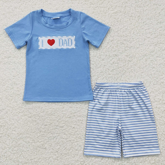 BSSO0172  Baby Boys Love DAD Blue Short Sleeve Shorts Set
