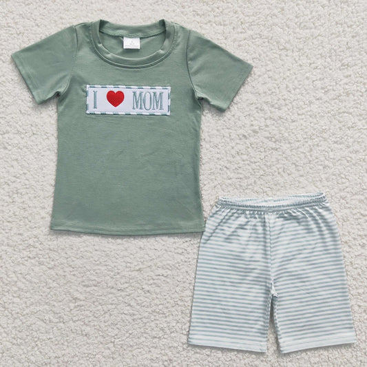 BSSO0173  Boys Love MOM Blue Short Sleeve Shorts Set
