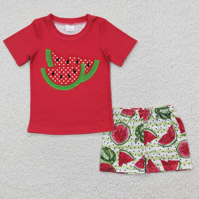 BSSO0175 Baby Boys Watermelon Red Short Sleeve Shorts Set