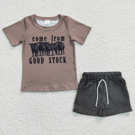 BSSO0193 Boys come from the herd short sleeve gray shorts set