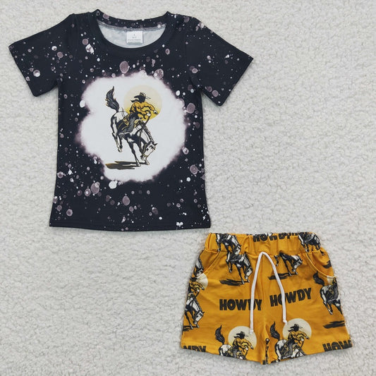 BSSO0197 Baby Boys HOWDY Horse Riding Black Short Sleeve Shorts Set