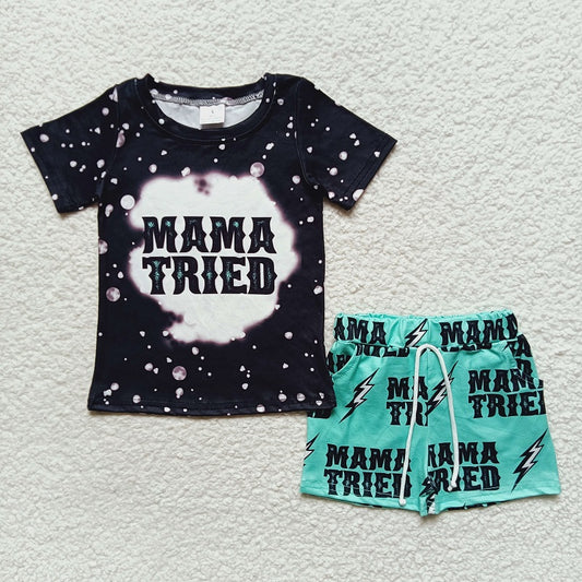 BSSO0200 Baby Boys MAMA TRIED Short Sleeve Shorts Set