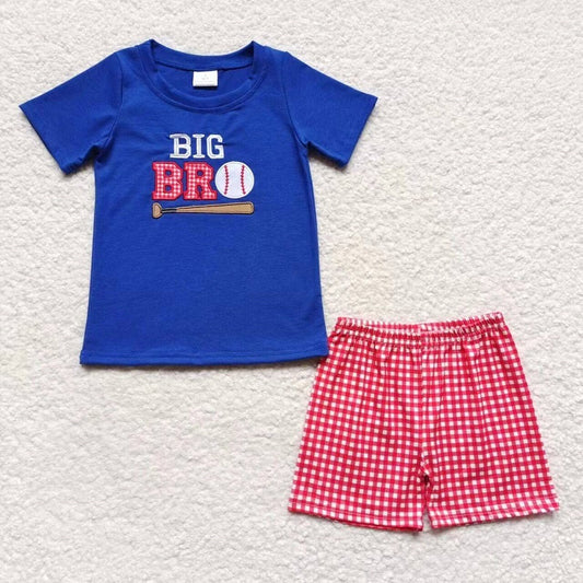 BSSO0203 Baby Boys Embroidered BRO baseball navy blue short-sleeved shorts suit