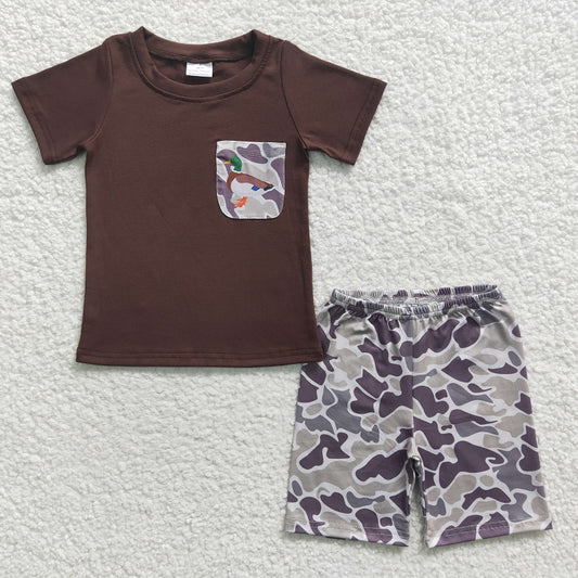 BSSO0204 Baby Boys Duck Camouflage Brown Short Sleeve Shorts Set