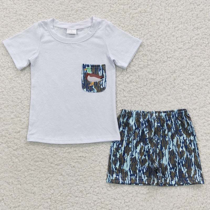 BSSO0205 Baby Boys Water Ripple Duck White Short Sleeve Shorts Set