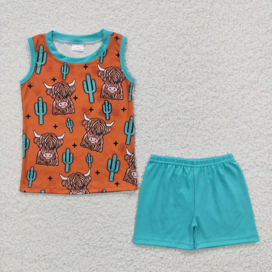 BSSO0211 Baby Boys Alpine Cactus Sleeveless Shorts Set