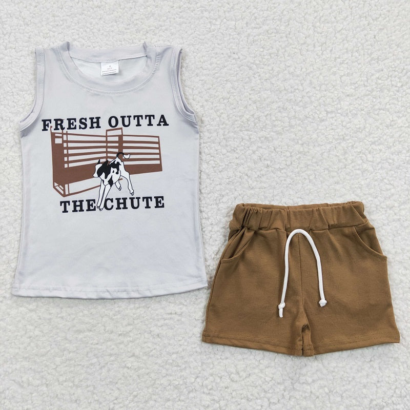 BSSO0223 Baby Boys FRESH Cow White Sleeveless Shorts Set D 6.21