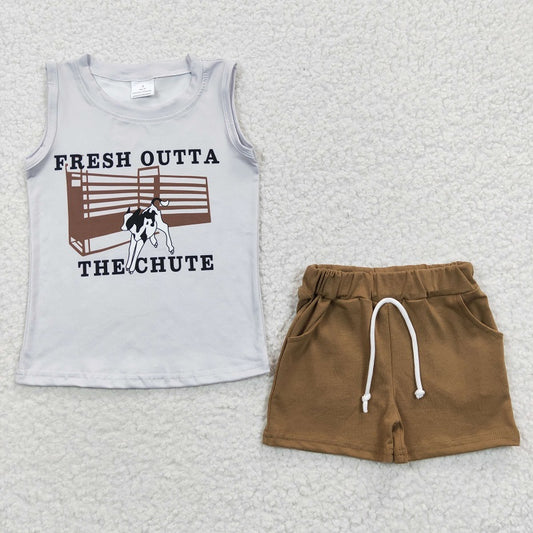 BSSO0223 Baby Boys FRESH Cow White Sleeveless Shorts Set D 6.21