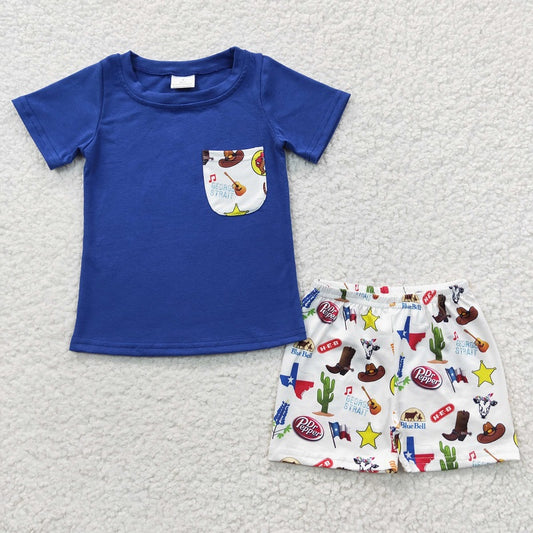 BSSO0225 Baby Boys Boots Cactus Navy Pocket Short Sleeve Shorts Set