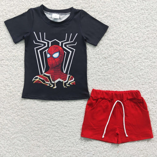 BSSO0226 Baby Boys Cartoon Black Short Sleeve Shorts Set