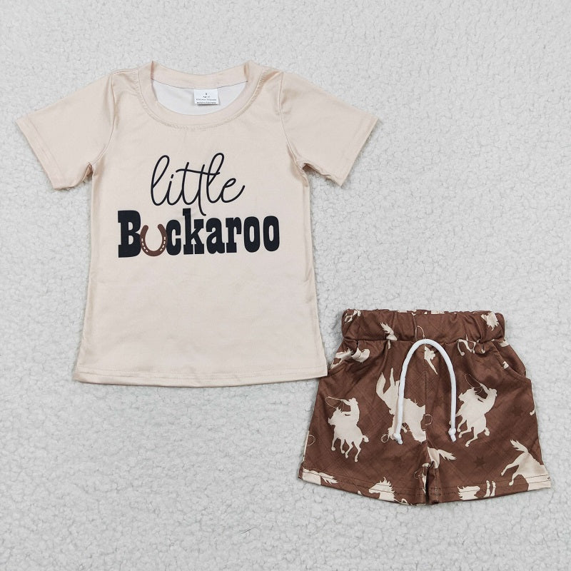 BSSO0229 Baby Boys Riding Brown Short Sleeve Shorts Set