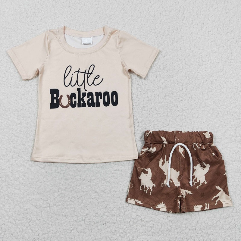 BSSO0229 Baby Boys Buckaroo Riding Brown Short Sleeve Short Set