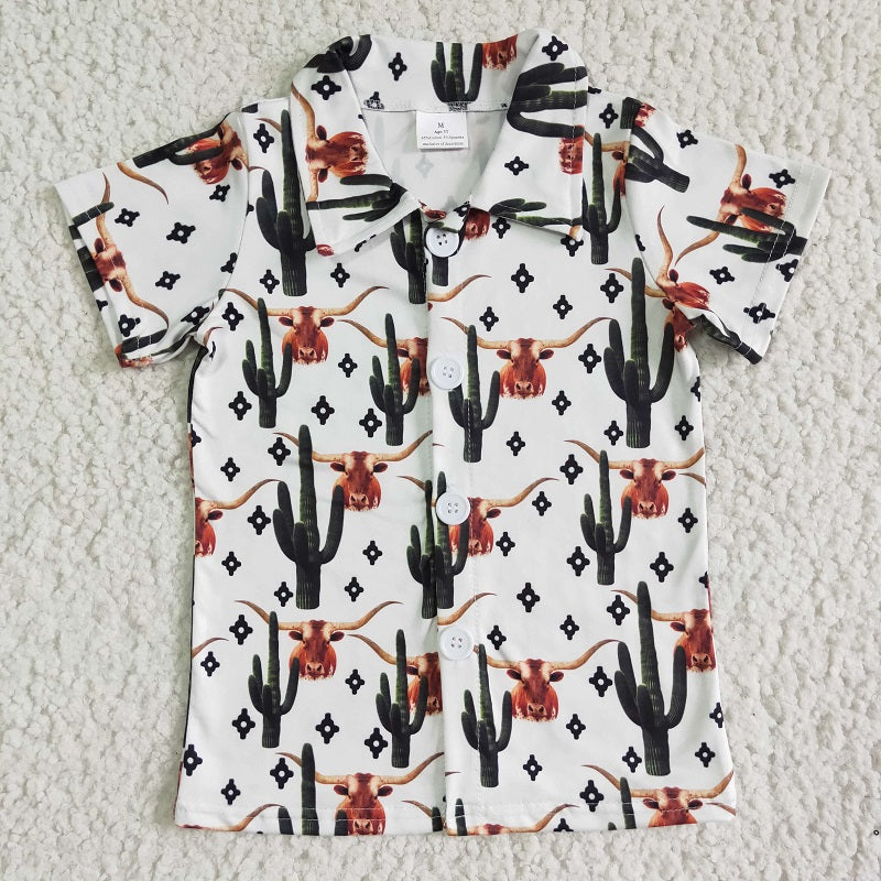 BT0014 Boys Cow Cactus Button-Up Shirt