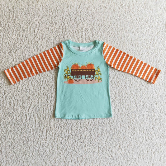 BT0030 Boys Autumn Pumpkin Car Striped Long Sleeve Top