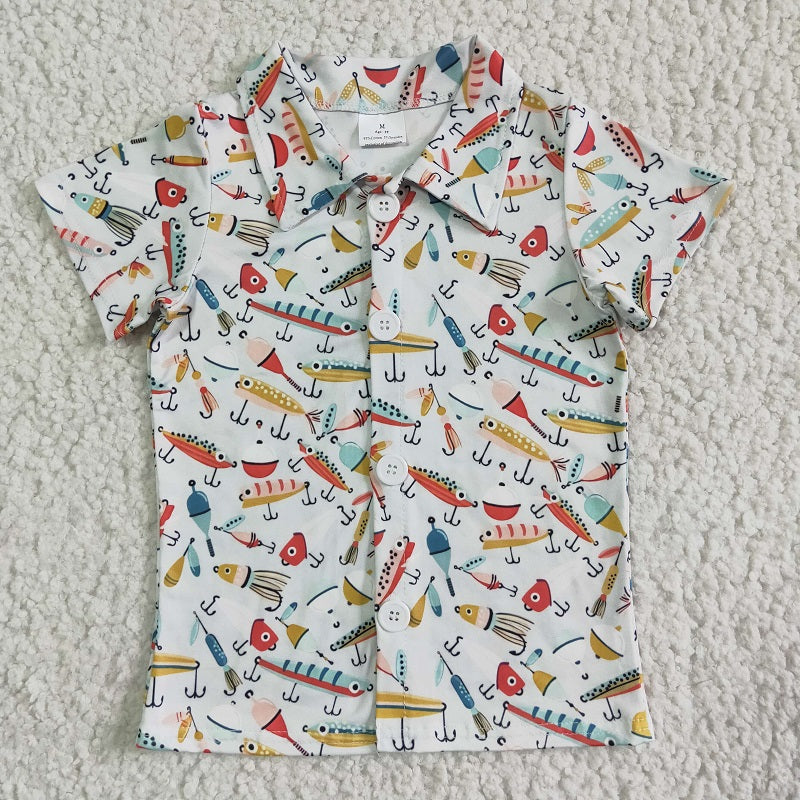 BT0031 Boy Riding Button White Shirt