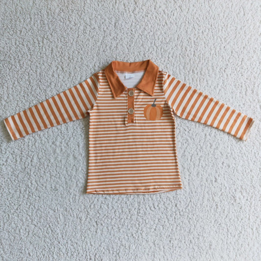 BT0039 Boys Pumpkin Orange Striped Top