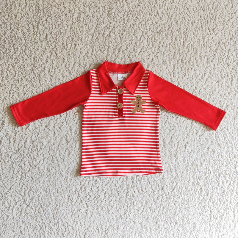 BT0040 boy gingerbread man red striped top