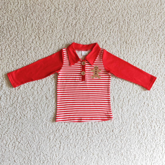 BT0040 boy gingerbread man red striped top