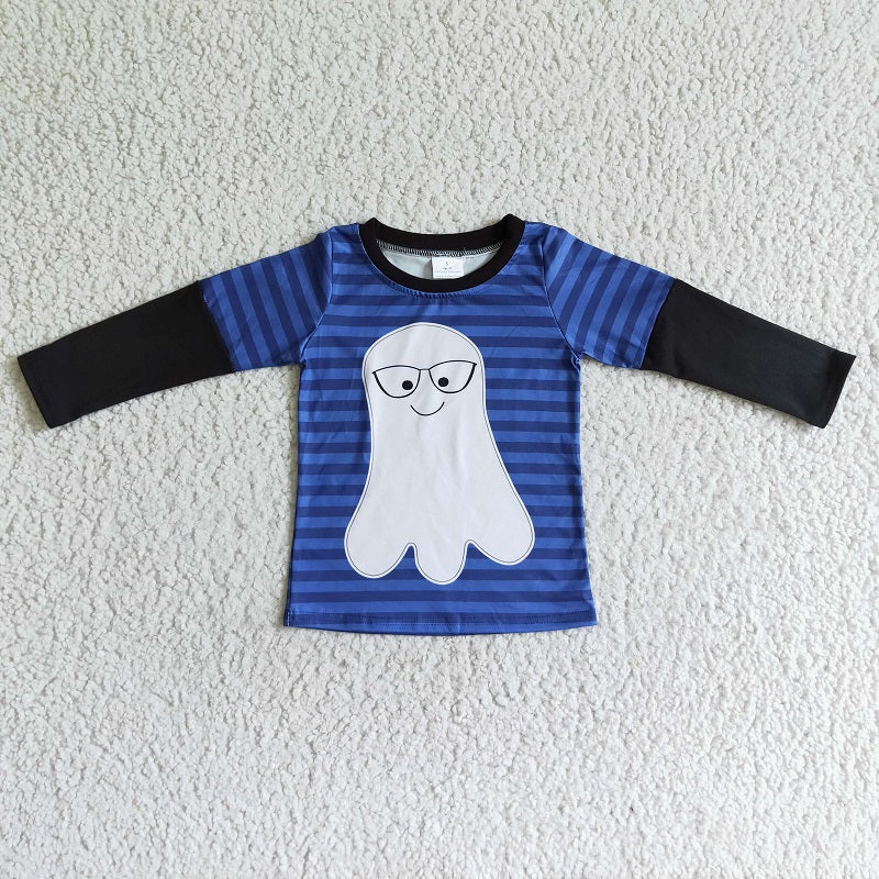 BT0053 Boys Glasses Ghost Blue Striped Long Sleeve Top