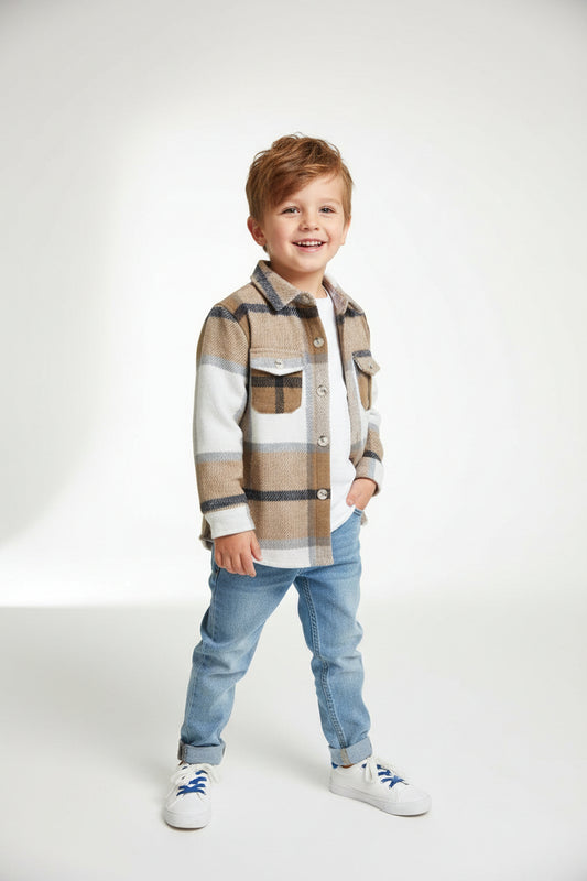 BT0062 Pocket Flannel Button-Up Shirt - Brown