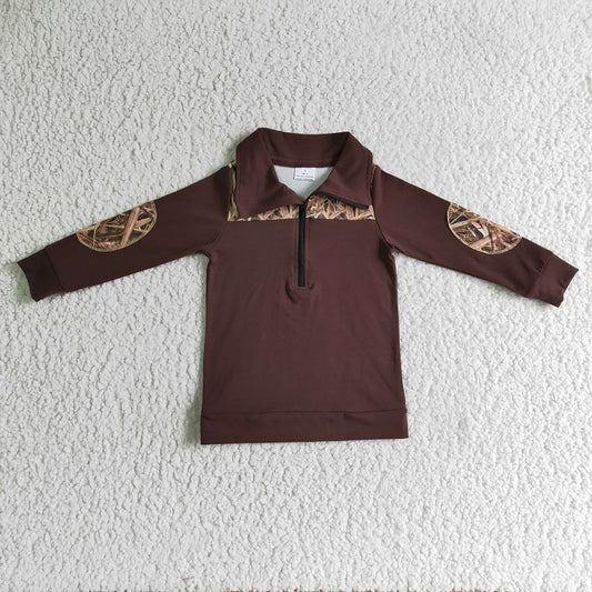 BT0070 Boys Straw Brown Long Sleeve Zip Top