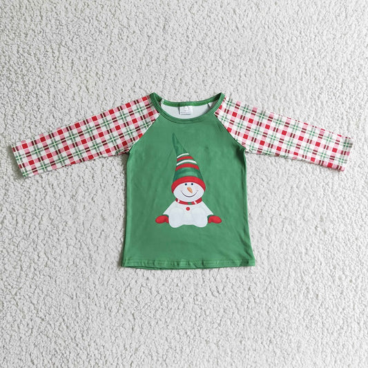 BT0077 Boys Snowman Green Long Sleeve Top